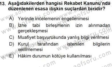 İşletme Hukuku Dersi 2015 - 2016 Yılı (Final) Dönem Sonu Sınav Soruları 13. Soru