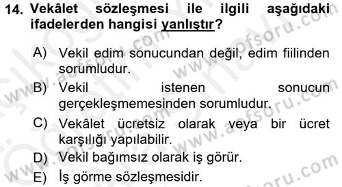 İşletme Hukuku Dersi 2017 - 2018 Yılı (Vize) Ara Sınav Soruları 14. Soru