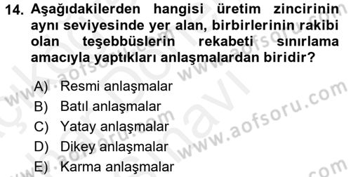 İşletme Hukuku Dersi 2017 - 2018 Yılı (Final) Dönem Sonu Sınav Soruları 14. Soru
