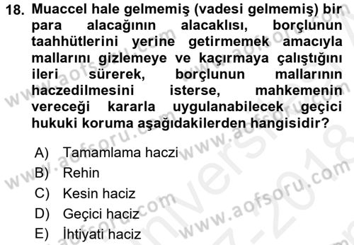 İşletme Hukuku Dersi 2017 - 2018 Yılı (Final) Dönem Sonu Sınav Soruları 18. Soru