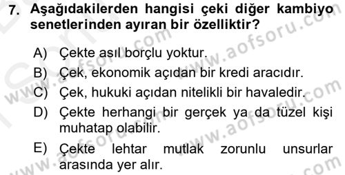 İşletme Hukuku Dersi 2017 - 2018 Yılı (Final) Dönem Sonu Sınav Soruları 7. Soru