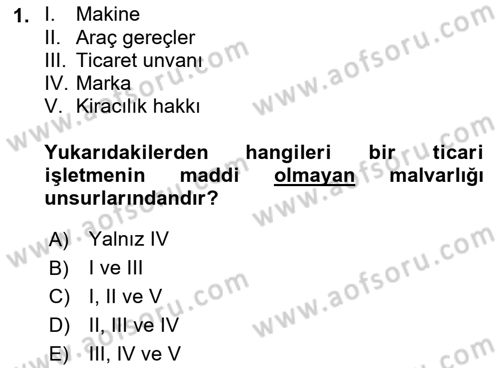 İşletme Hukuku Dersi 2018 - 2019 Yılı 3 Ders Sınav Soruları 1. Soru