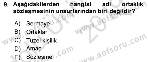 İşletme Hukuku Dersi 2018 - 2019 Yılı 3 Ders Sınav Soruları 9. Soru