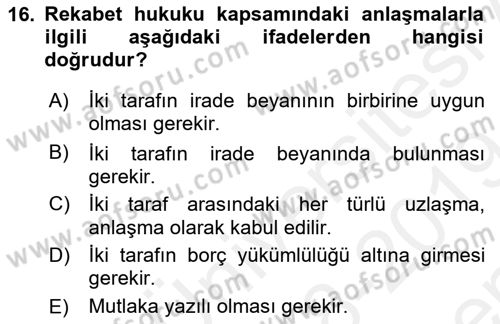 İşletme Hukuku Dersi 2018 - 2019 Yılı (Final) Dönem Sonu Sınav Soruları 16. Soru