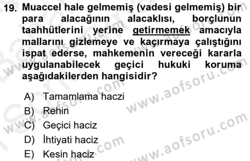 İşletme Hukuku Dersi 2018 - 2019 Yılı (Final) Dönem Sonu Sınav Soruları 19. Soru