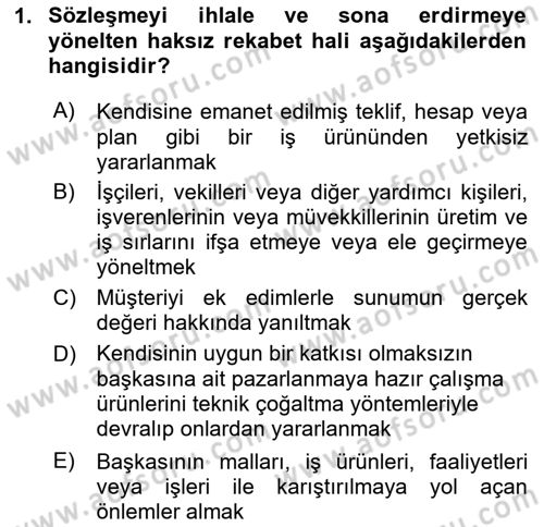 İşletme Hukuku Dersi 2020 - 2021 Yılı Yaz Okulu Sınav Soruları 1. Soru