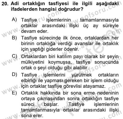 İşletme Hukuku Dersi 2020 - 2021 Yılı Yaz Okulu Sınav Soruları 20. Soru