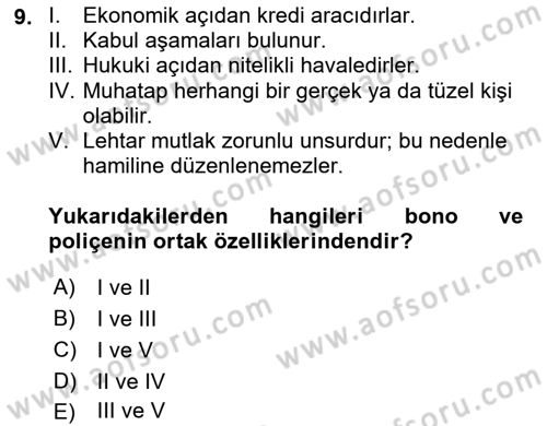 İşletme Hukuku Dersi 2020 - 2021 Yılı Yaz Okulu Sınav Soruları 9. Soru