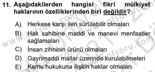 İşletme Hukuku Dersi 2021 - 2022 Yılı (Vize) Ara Sınav Soruları 11. Soru