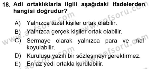İşletme Hukuku Dersi 2021 - 2022 Yılı (Vize) Ara Sınav Soruları 18. Soru