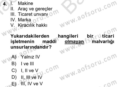 İşletme Hukuku Dersi 2021 - 2022 Yılı (Vize) Ara Sınav Soruları 4. Soru