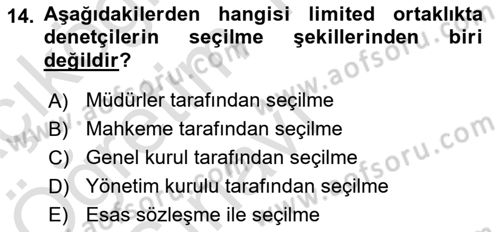 İşletme Hukuku Dersi 2021 - 2022 Yılı Yaz Okulu Sınav Soruları 14. Soru