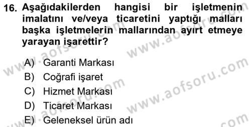 İşletme Hukuku Dersi 2021 - 2022 Yılı Yaz Okulu Sınav Soruları 16. Soru