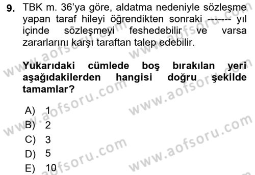 İşletme Hukuku Dersi 2021 - 2022 Yılı Yaz Okulu Sınav Soruları 9. Soru