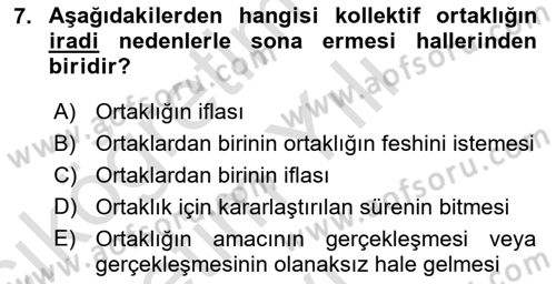 İşletme Hukuku Dersi 2022 - 2023 Yılı Yaz Okulu Sınav Soruları 7. Soru