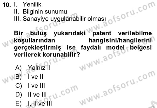 İşletme Hukuku Dersi 2023 - 2024 Yılı (Vize) Ara Sınav Soruları 10. Soru