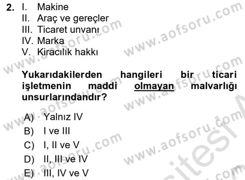 İşletme Hukuku Dersi 2023 - 2024 Yılı (Vize) Ara Sınav Soruları 2. Soru