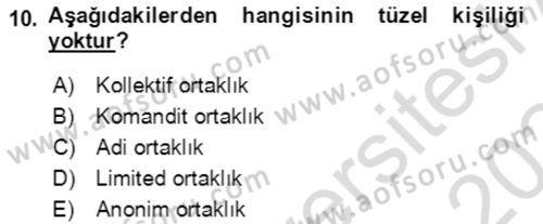 İşletme Hukuku Dersi 2023 - 2024 Yılı Yaz Okulu Sınav Soruları 10. Soru
