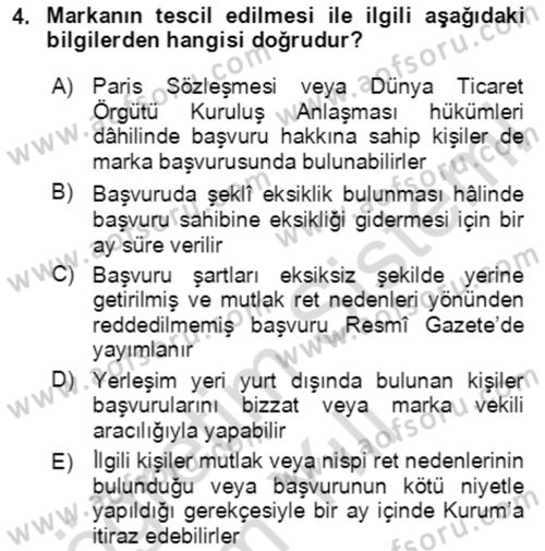 İşletme Hukuku Dersi 2023 - 2024 Yılı Yaz Okulu Sınav Soruları 4. Soru