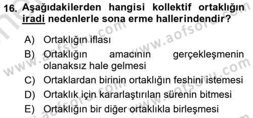 İşletme Hukuku Dersi 2024 - 2025 Yılı (Vize) Ara Sınav Soruları 16. Soru