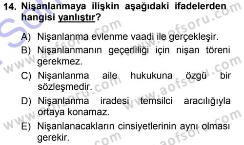 Medeni Hukuk 1 Dersi 2012 - 2013 Yılı (Final) Dönem Sonu Sınav Soruları 14. Soru