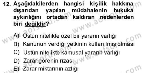 Medeni Hukuk 1 Dersi 2013 - 2014 Yılı (Vize) Ara Sınav Soruları 12. Soru