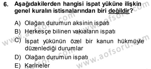 Medeni Hukuk 1 Dersi 2013 - 2014 Yılı (Vize) Ara Sınav Soruları 6. Soru