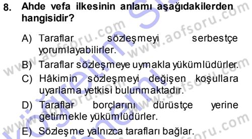 Medeni Hukuk 1 Dersi 2013 - 2014 Yılı (Vize) Ara Sınav Soruları 8. Soru