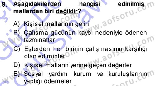 Medeni Hukuk 1 Dersi 2013 - 2014 Yılı (Final) Dönem Sonu Sınav Soruları 9. Soru