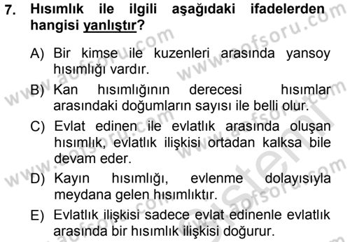 Medeni Hukuk 1 Dersi 2013 - 2014 Yılı Tek Ders Sınav Soruları 7. Soru