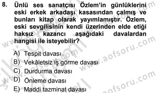 Medeni Hukuk 1 Dersi 2013 - 2014 Yılı Tek Ders Sınav Soruları 8. Soru