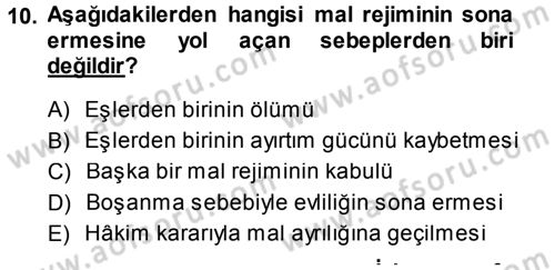 Medeni Hukuk 1 Dersi 2014 - 2015 Yılı (Final) Dönem Sonu Sınav Soruları 10. Soru