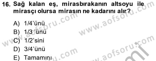 Medeni Hukuk 1 Dersi 2014 - 2015 Yılı (Final) Dönem Sonu Sınav Soruları 16. Soru