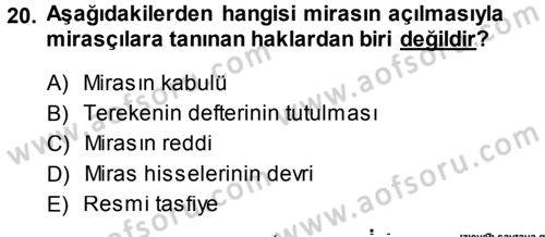 Medeni Hukuk 1 Dersi 2014 - 2015 Yılı (Final) Dönem Sonu Sınav Soruları 20. Soru