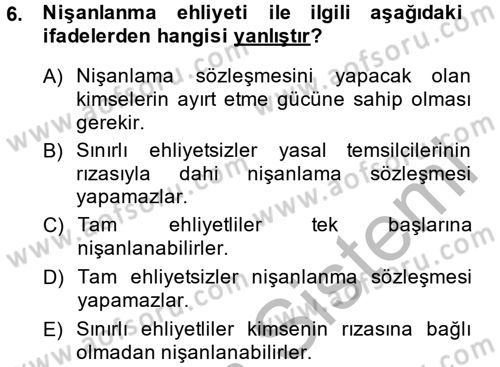Medeni Hukuk 1 Dersi 2014 - 2015 Yılı (Final) Dönem Sonu Sınav Soruları 6. Soru