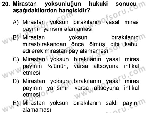 Medeni Hukuk 1 Dersi 2014 - 2015 Yılı Tek Ders Sınav Soruları 20. Soru