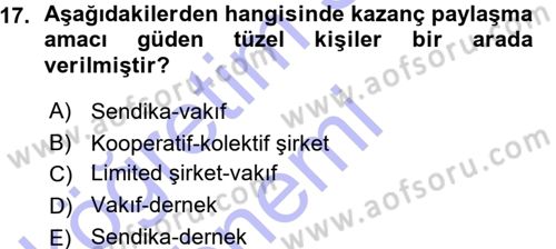 Medeni Hukuk 1 Dersi 2015 - 2016 Yılı (Vize) Ara Sınav Soruları 17. Soru