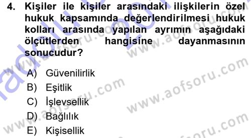 Medeni Hukuk 1 Dersi 2015 - 2016 Yılı (Vize) Ara Sınav Soruları 4. Soru