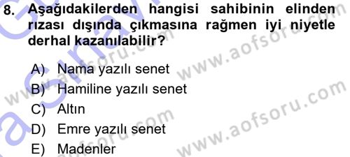 Medeni Hukuk 1 Dersi 2015 - 2016 Yılı (Vize) Ara Sınav Soruları 8. Soru
