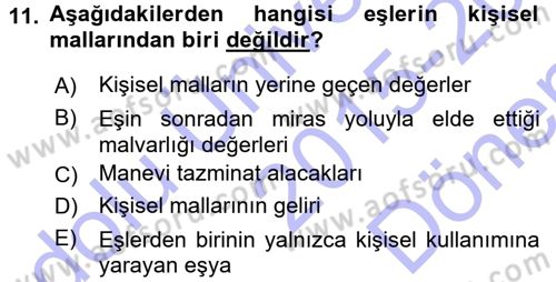 Medeni Hukuk 1 Dersi 2015 - 2016 Yılı (Final) Dönem Sonu Sınav Soruları 11. Soru