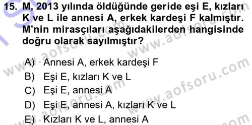 Medeni Hukuk 1 Dersi 2015 - 2016 Yılı (Final) Dönem Sonu Sınav Soruları 15. Soru
