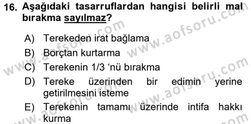 Medeni Hukuk 1 Dersi 2015 - 2016 Yılı (Final) Dönem Sonu Sınav Soruları 16. Soru