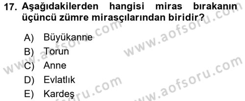 Medeni Hukuk 1 Dersi 2015 - 2016 Yılı (Final) Dönem Sonu Sınav Soruları 17. Soru