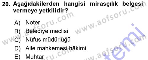 Medeni Hukuk 1 Dersi 2015 - 2016 Yılı (Final) Dönem Sonu Sınav Soruları 20. Soru