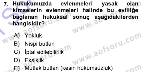 Medeni Hukuk 1 Dersi 2015 - 2016 Yılı (Final) Dönem Sonu Sınav Soruları 7. Soru