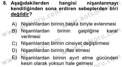 Medeni Hukuk 1 Dersi 2015 - 2016 Yılı (Final) Dönem Sonu Sınav Soruları 8. Soru