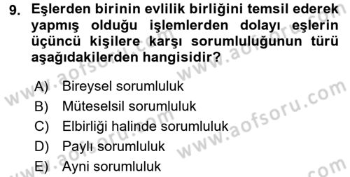 Medeni Hukuk 1 Dersi 2015 - 2016 Yılı (Final) Dönem Sonu Sınav Soruları 9. Soru