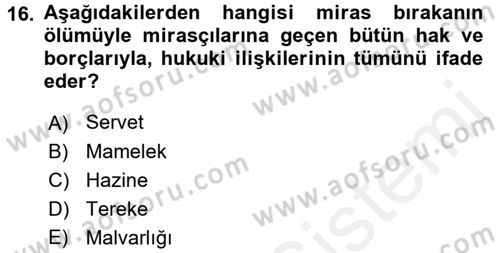 Medeni Hukuk 1 Dersi 2015 - 2016 Yılı Tek Ders Sınav Soruları 16. Soru