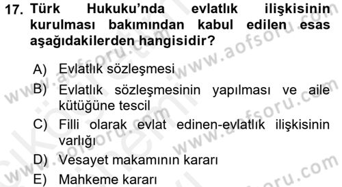 Medeni Hukuk 1 Dersi 2015 - 2016 Yılı Tek Ders Sınav Soruları 17. Soru