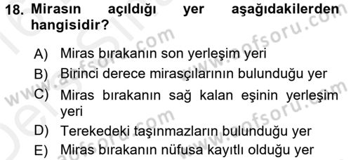 Medeni Hukuk 1 Dersi 2015 - 2016 Yılı Tek Ders Sınav Soruları 18. Soru